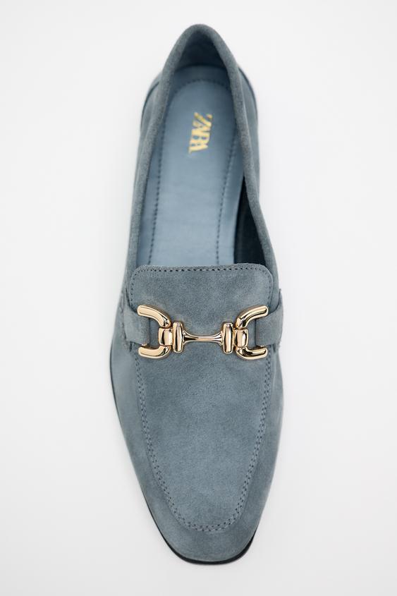 CHAIN TRIM LEATHER LOAFERS