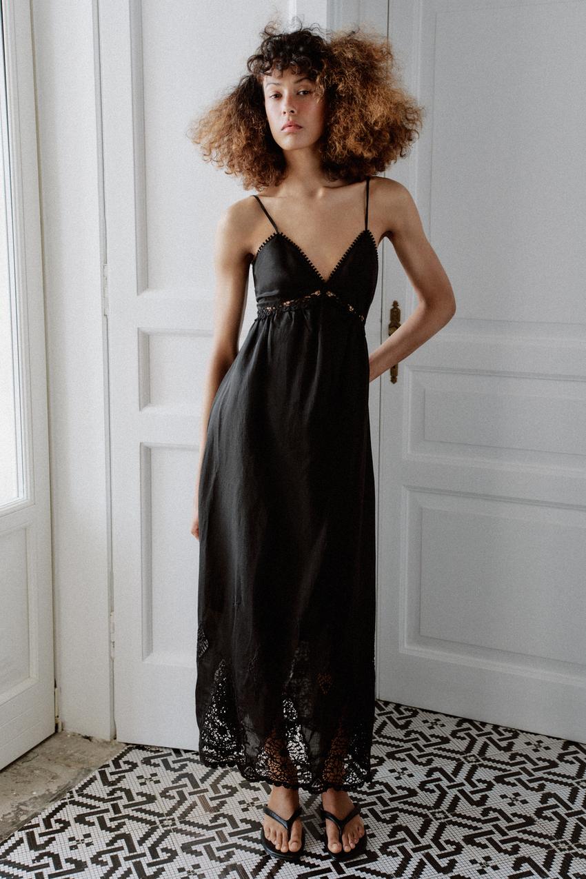 EMBROIDERED MIDI DRESS - Black | ZARA United States EMBROIDERED MIDI DRESS - Black | ZARA United States
