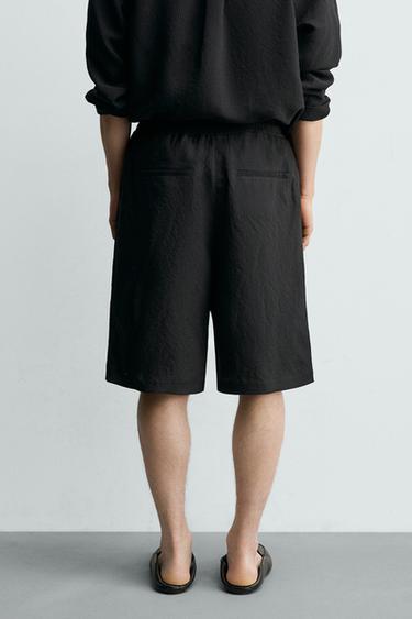 STRIPED JACQUARD FLOWING BERMUDA SHORTS - Black by Zara - Image 2