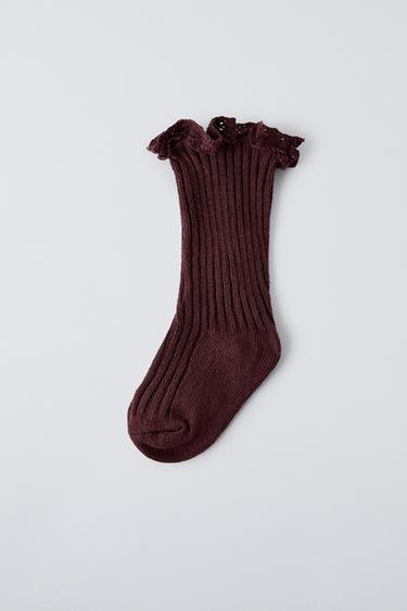 LONG LACE SOCKS - Burgundy by Zara - Image 2