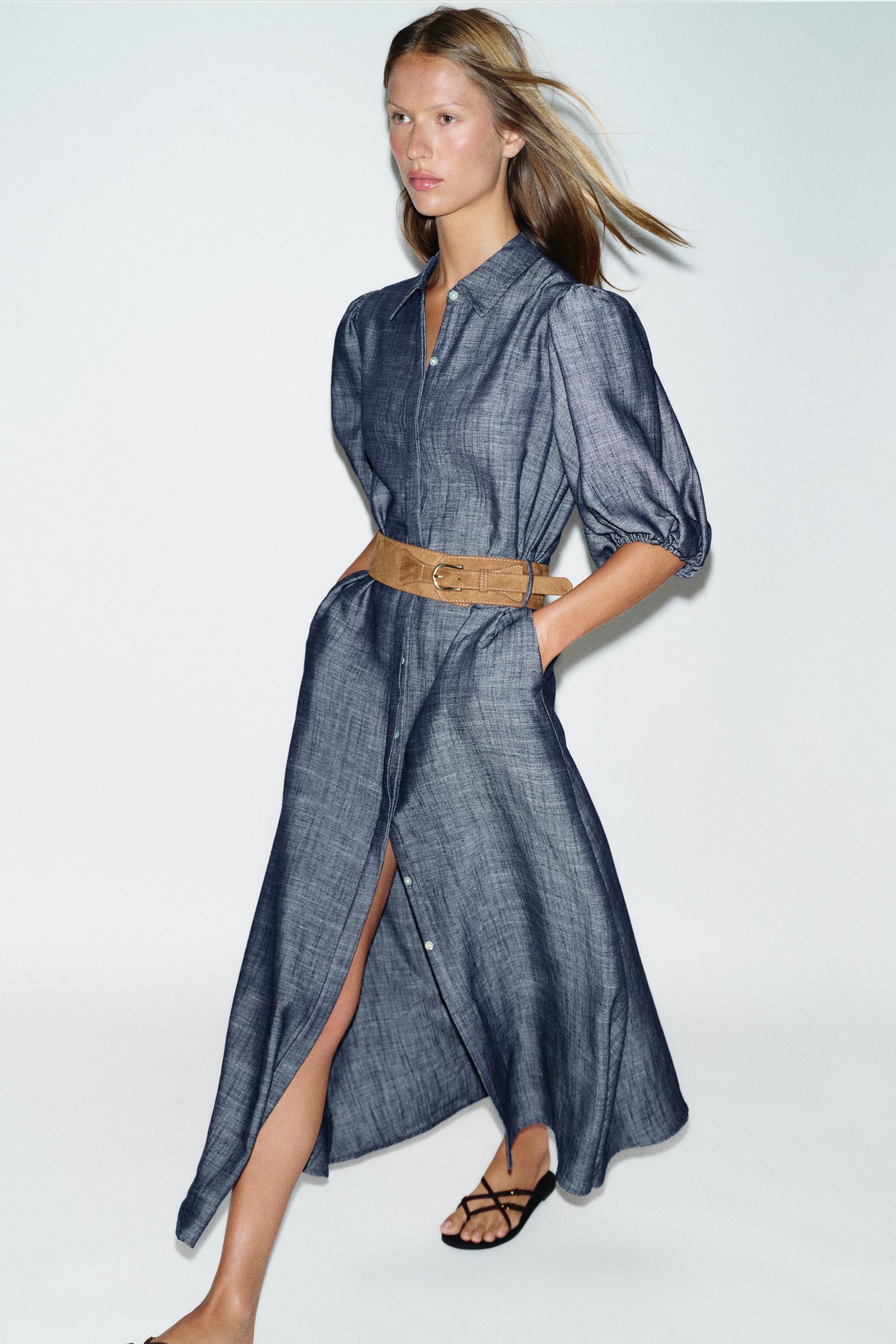LINEN BLEND MIDI DRESS WITH BELT