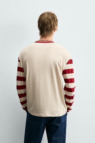 T-SHIRT COMBINÉ RAYURES - Beige de Zara - Image 2