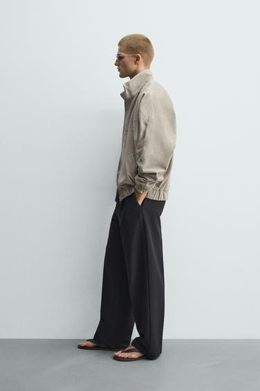 BLOUSON RELAXED FIT EN CUIR DAIM - Gris taupe de Zara - Image 3