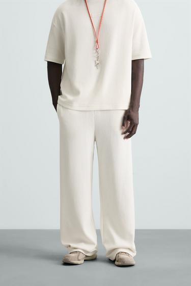 Zara VERTICAL TEXTURE JOGGER PANTS - Oyster-white