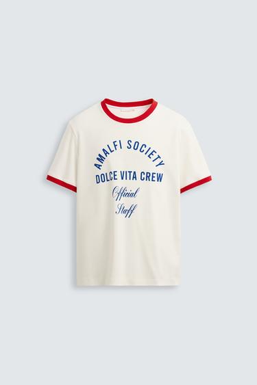 CAMISETA RIB CONTRASTE TEXTO - Blanco de Zara