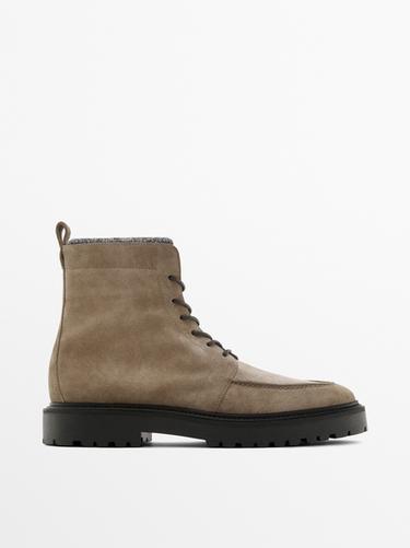 Zara Lace-up leather boots with lined interior - Taupe Gray