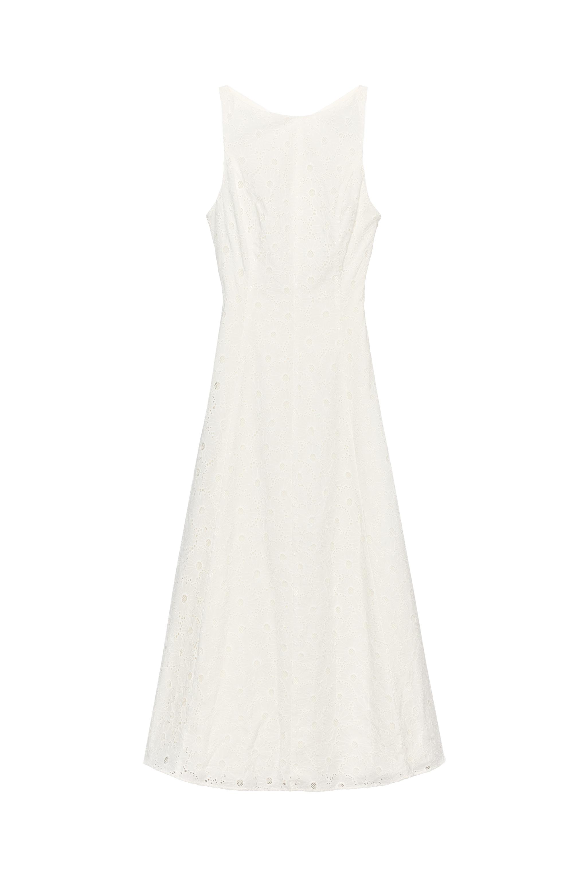 zara white fitted dress ZARA WOMAN NWT V-NECK LACE MIDI DRESS WHITE | 8879/549