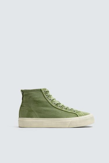 Zara FABRIC HIGH-TOP SNEAKERS - Green