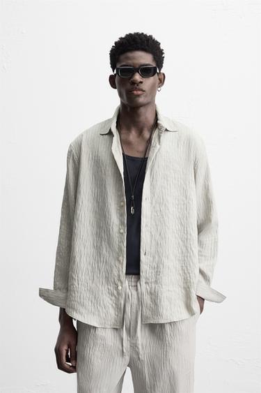 Zara STRIPED FLOWY SHIRT - Gray
