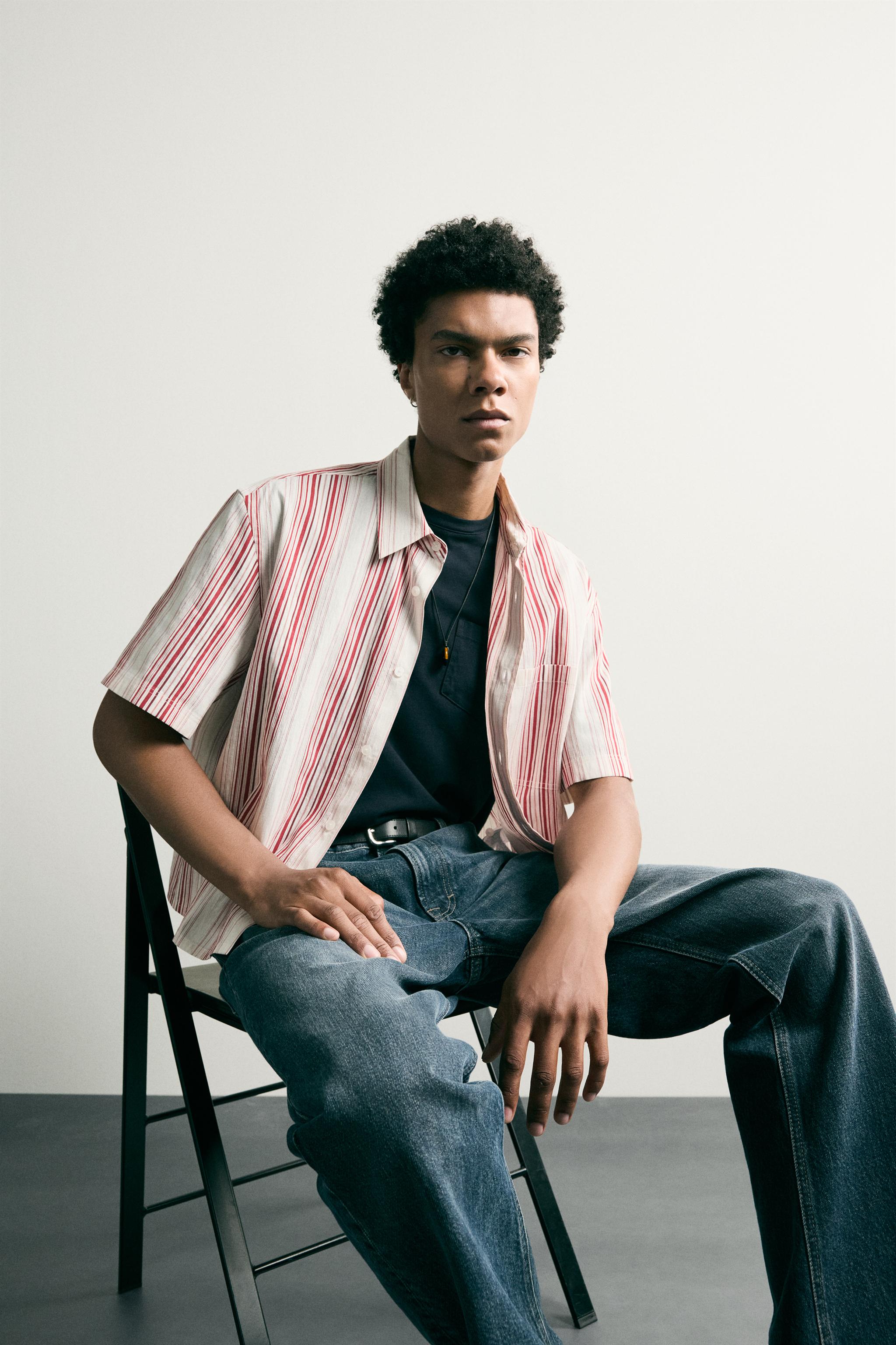Мужские рубашки Zara STRIPED BOXY FIT SHIRT — фото 6