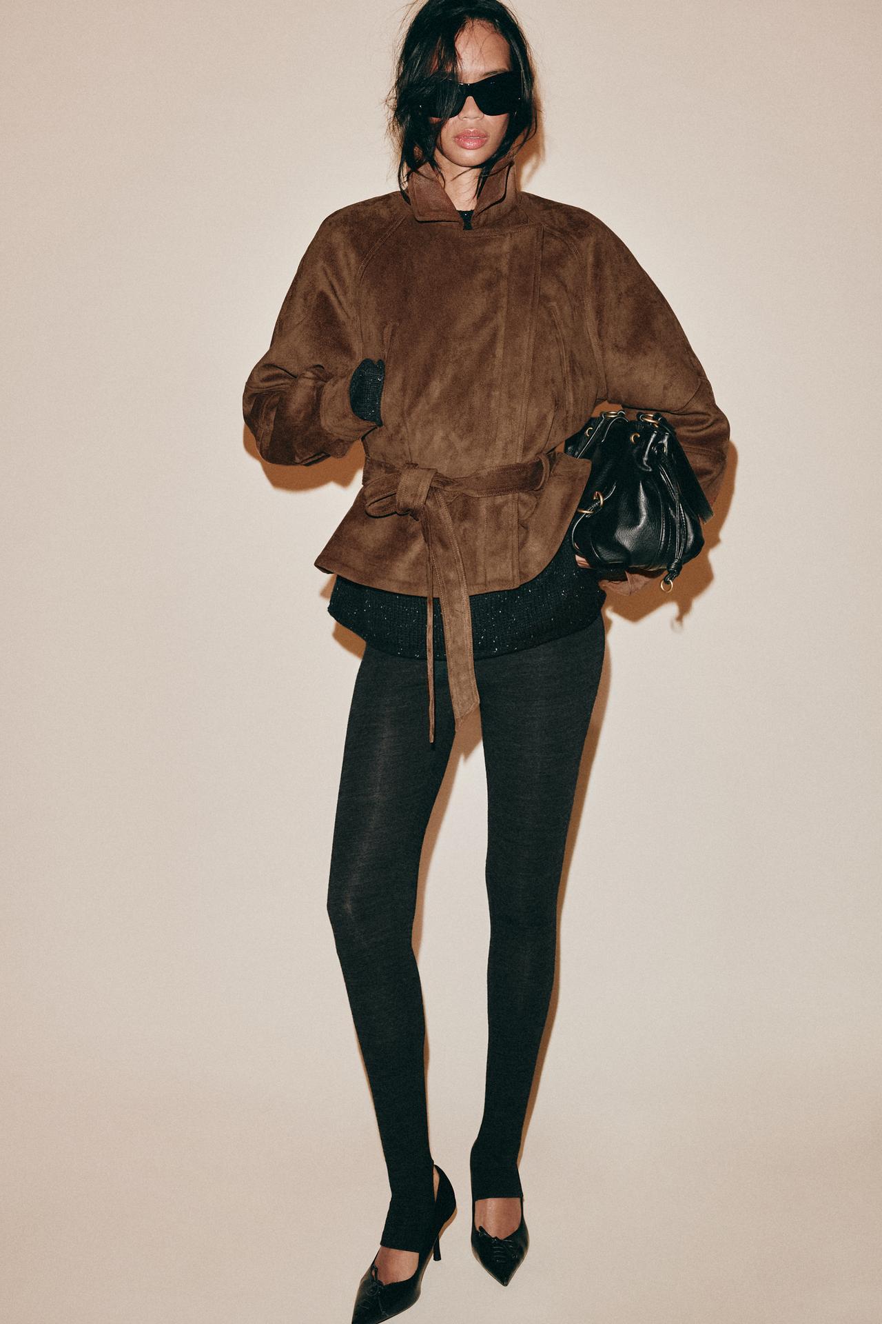 FAUX SUEDE BELTED JACKET — Toffee