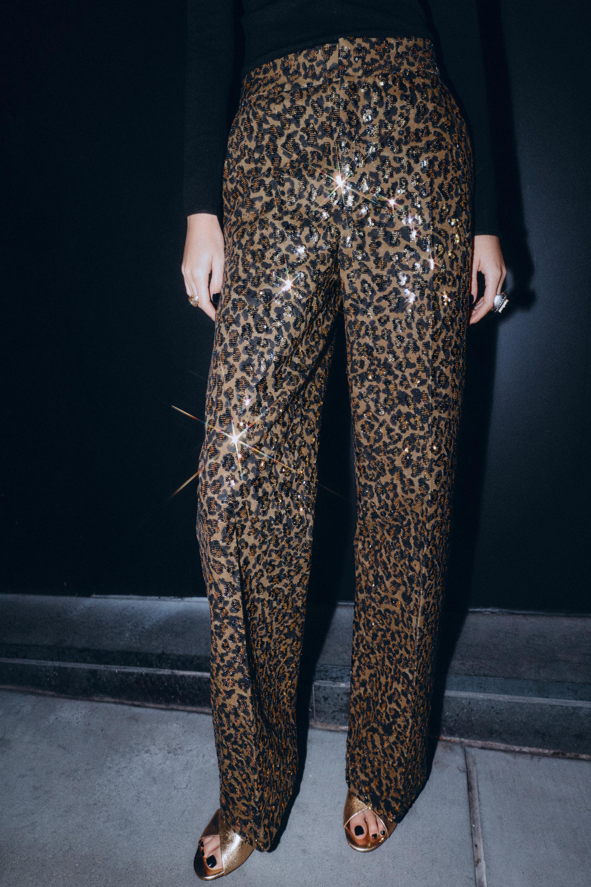 ANIMAL PRINT SEQUIN STRAIGHT LEG PANTS