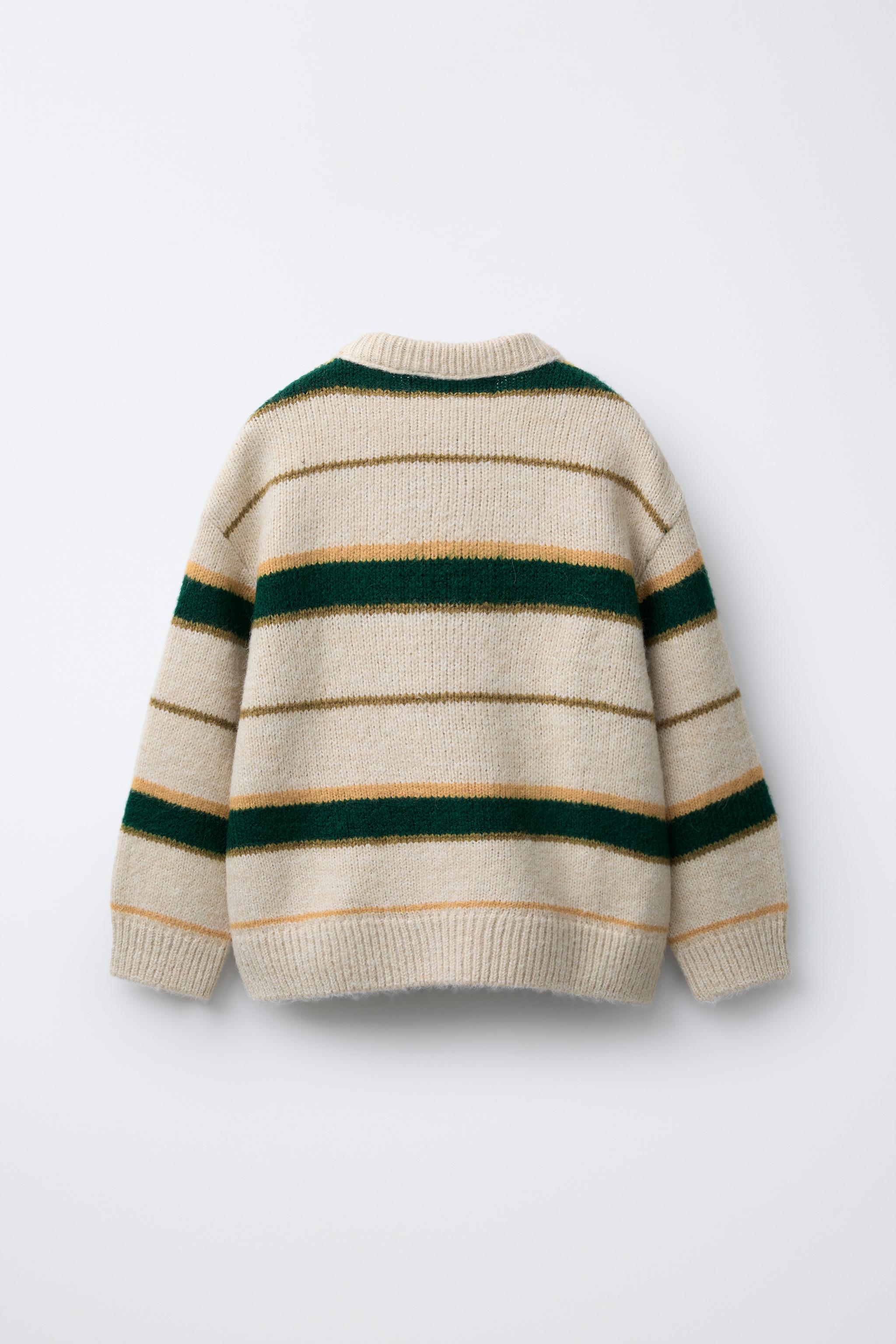 ストライプ柄ニットセーター - ベージュ/グリーン | ZARA Japan