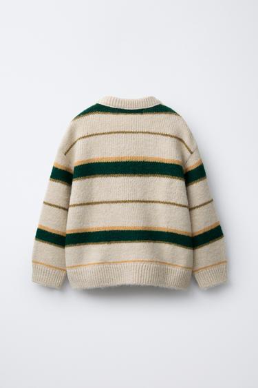 PULL EN MAILLE À RAYURES - Beige / Vert de Zara - Image 1