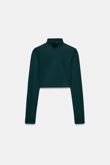T-SHIRT COURT EN POLYAMIDE - VERT de Zara