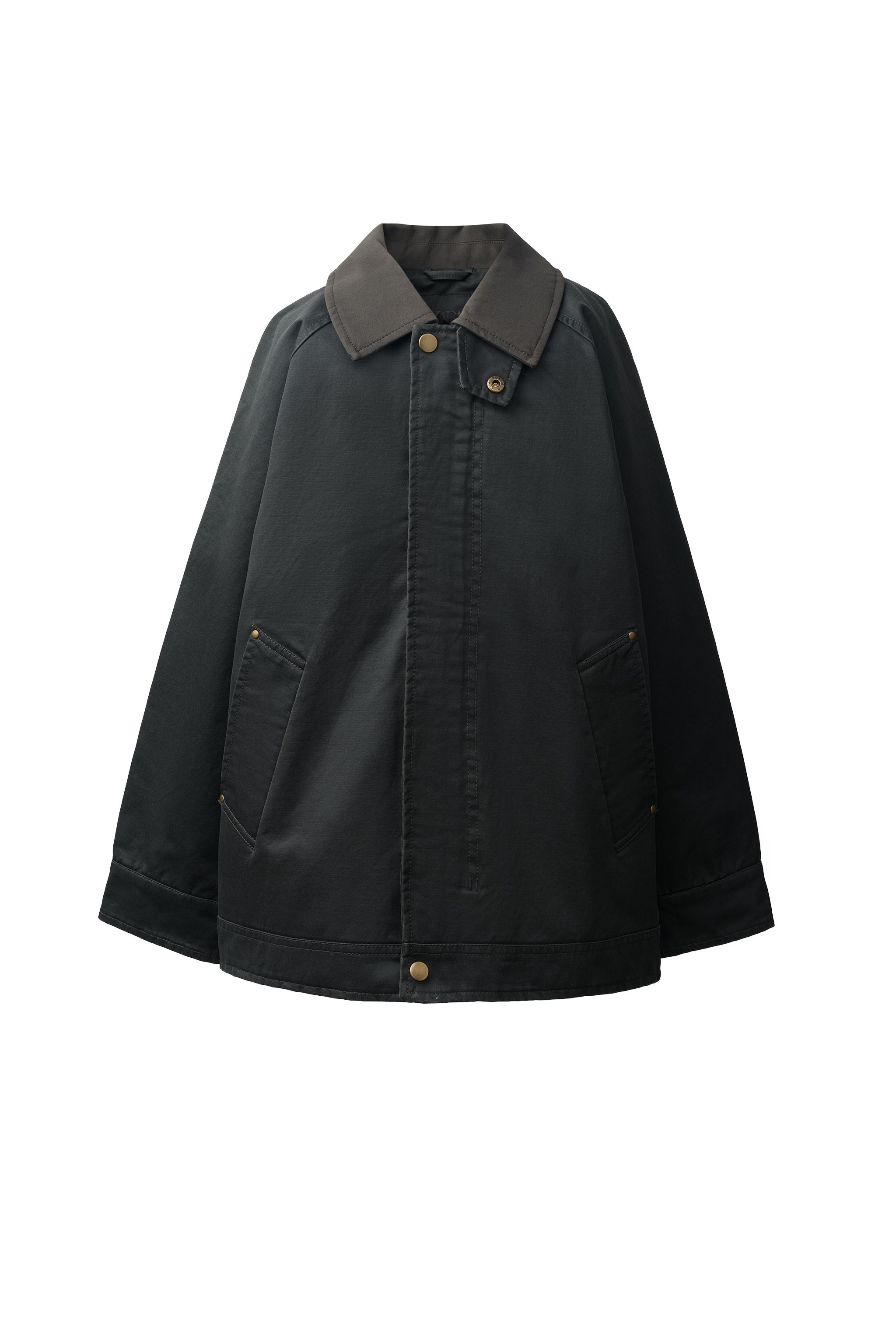 コントラストカラー襟付きワックスジャケット - カーキ | ZARA Japan