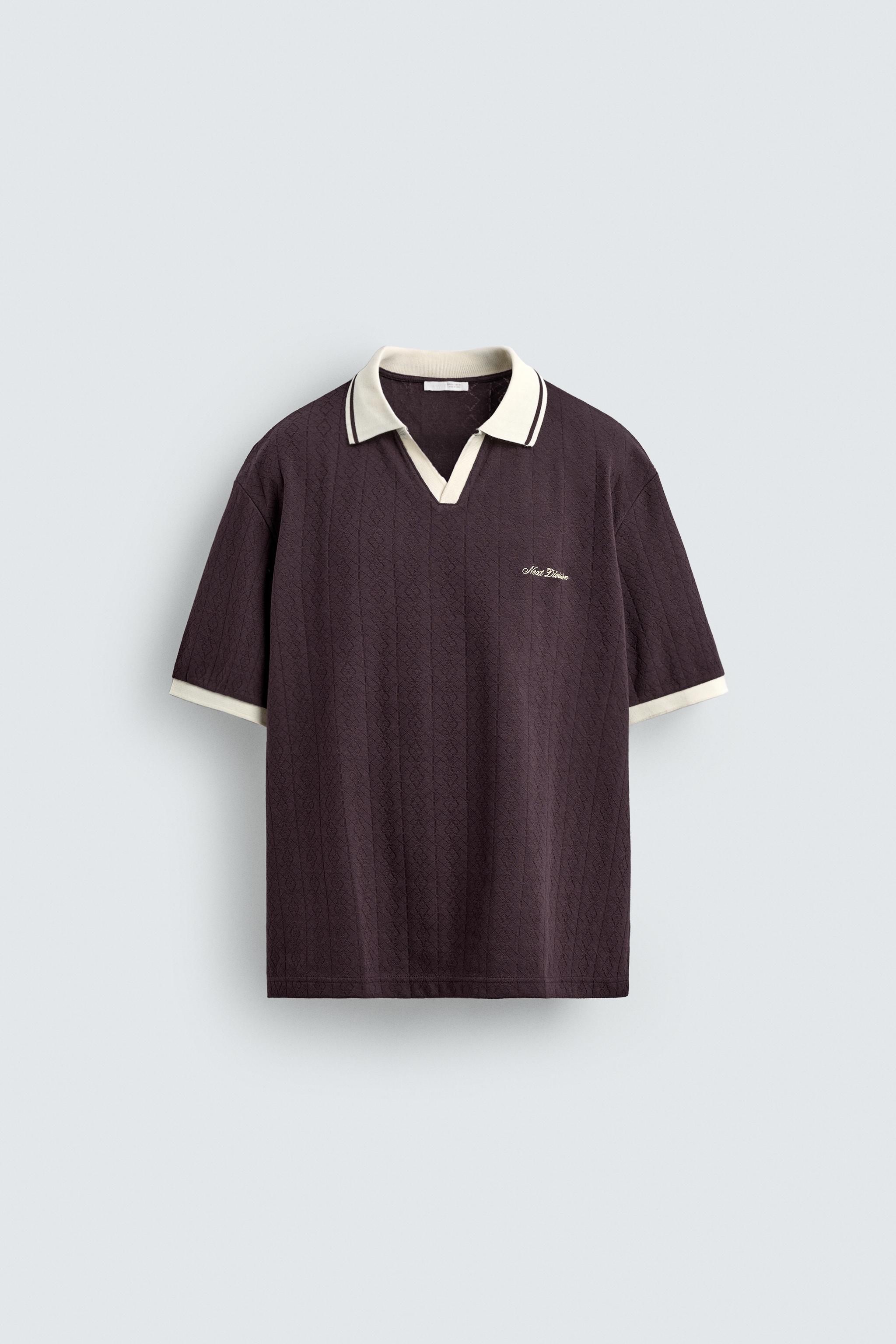 EMBROIDERED VERTICAL JACQUARD POLO - Ecru / Blue | ZARA United States