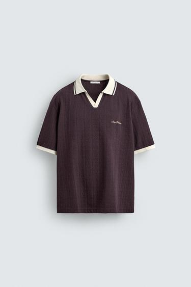 EMBROIDERED VERTICAL JACQUARD POLO SHIRT - Burgundy by Zara