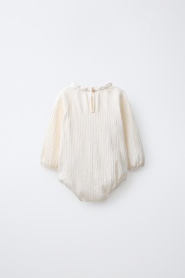 EMBROIDERED TEXTURE ROMPER — Light ecru 2
