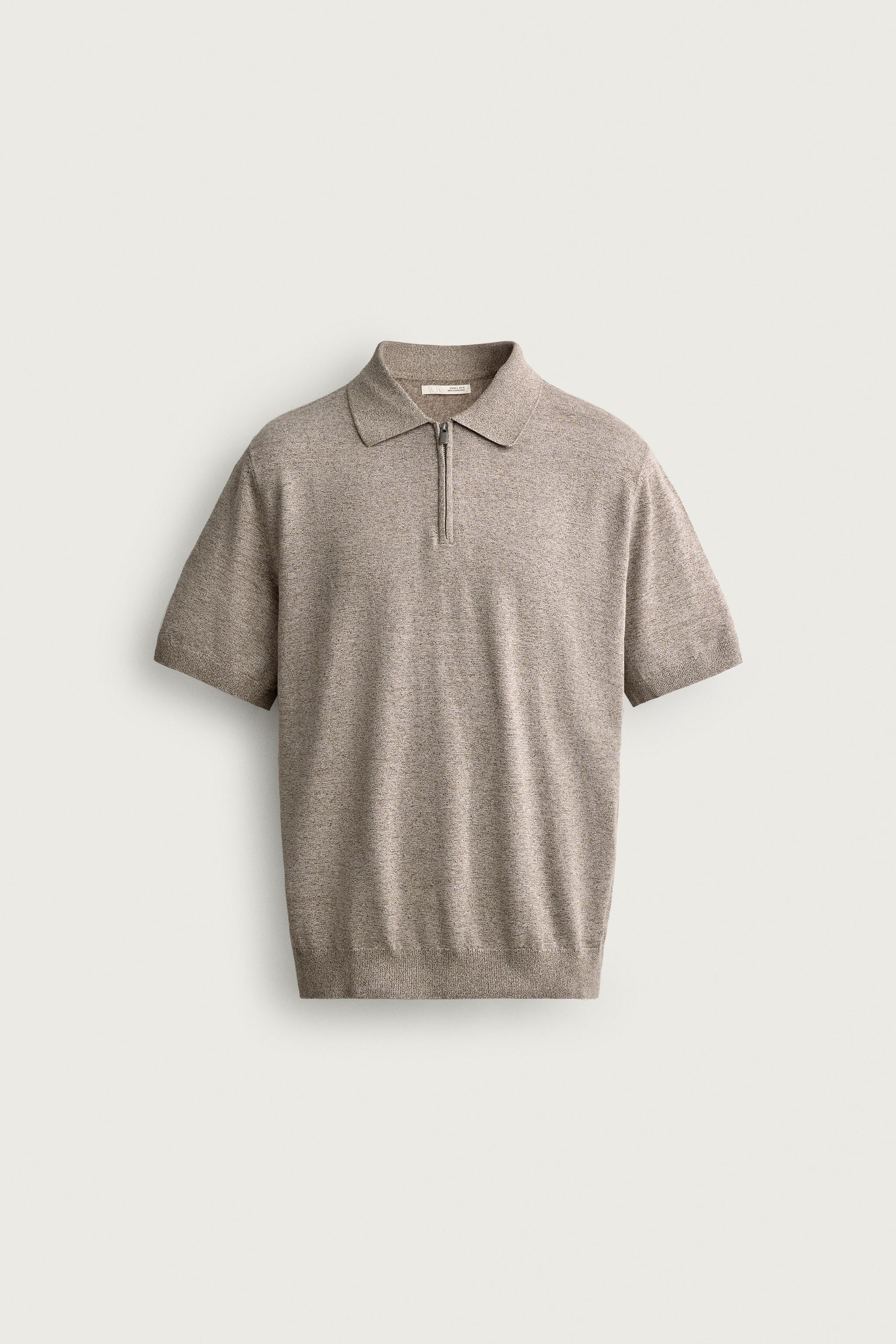 REGULAR FIT KNIT ZIP POLO SHIRT — Ecru / Marl