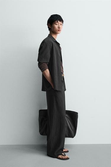 Zara 紋理飄逸打褶長褲 - 黑色