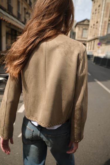 VESTE EFFET DAIM FINITIONS TRESSÉES - Marron clair de Zara - Image 5