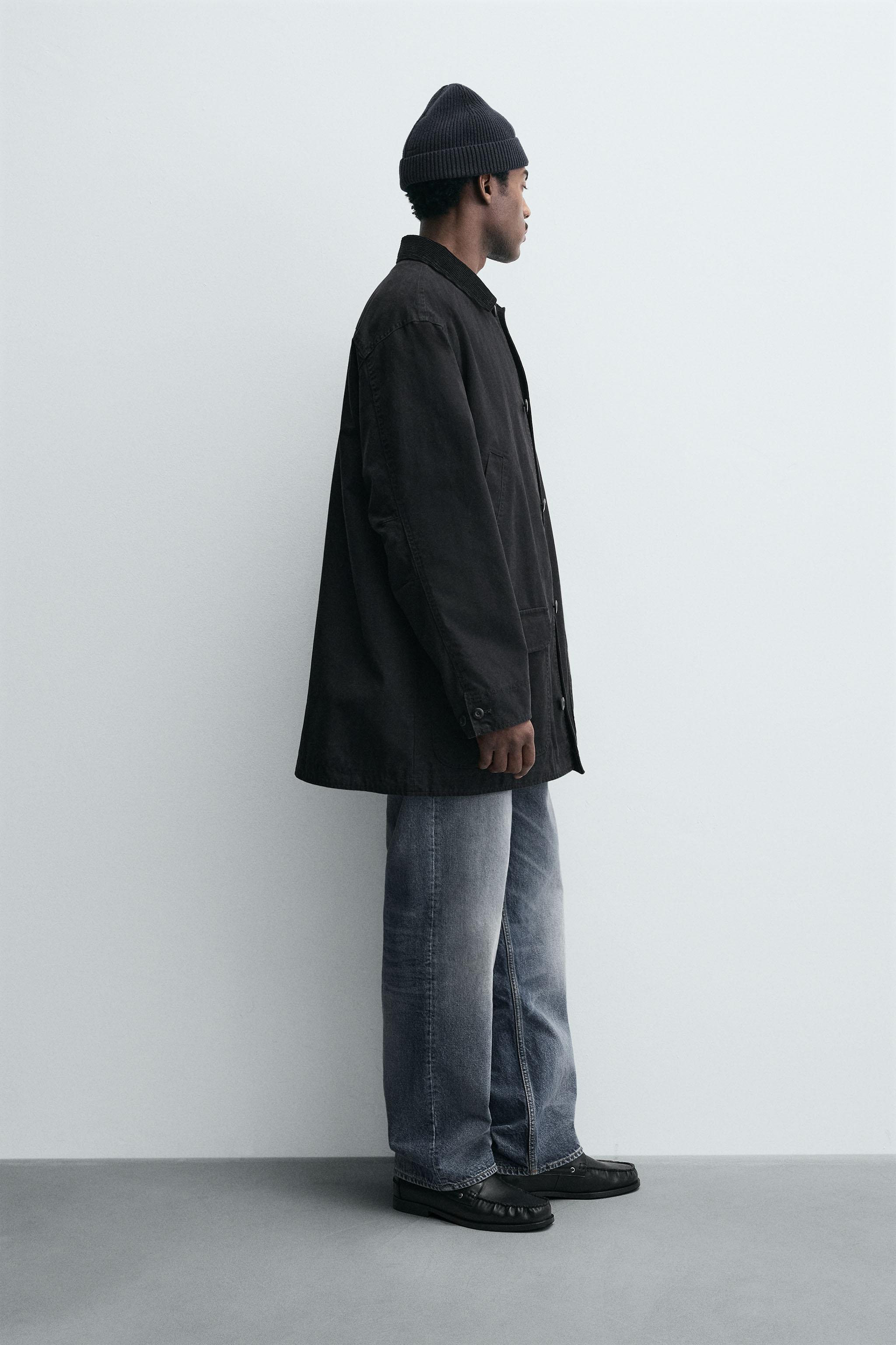 DENIM TRENCH COAT WITH CONTRASTING COLLAR