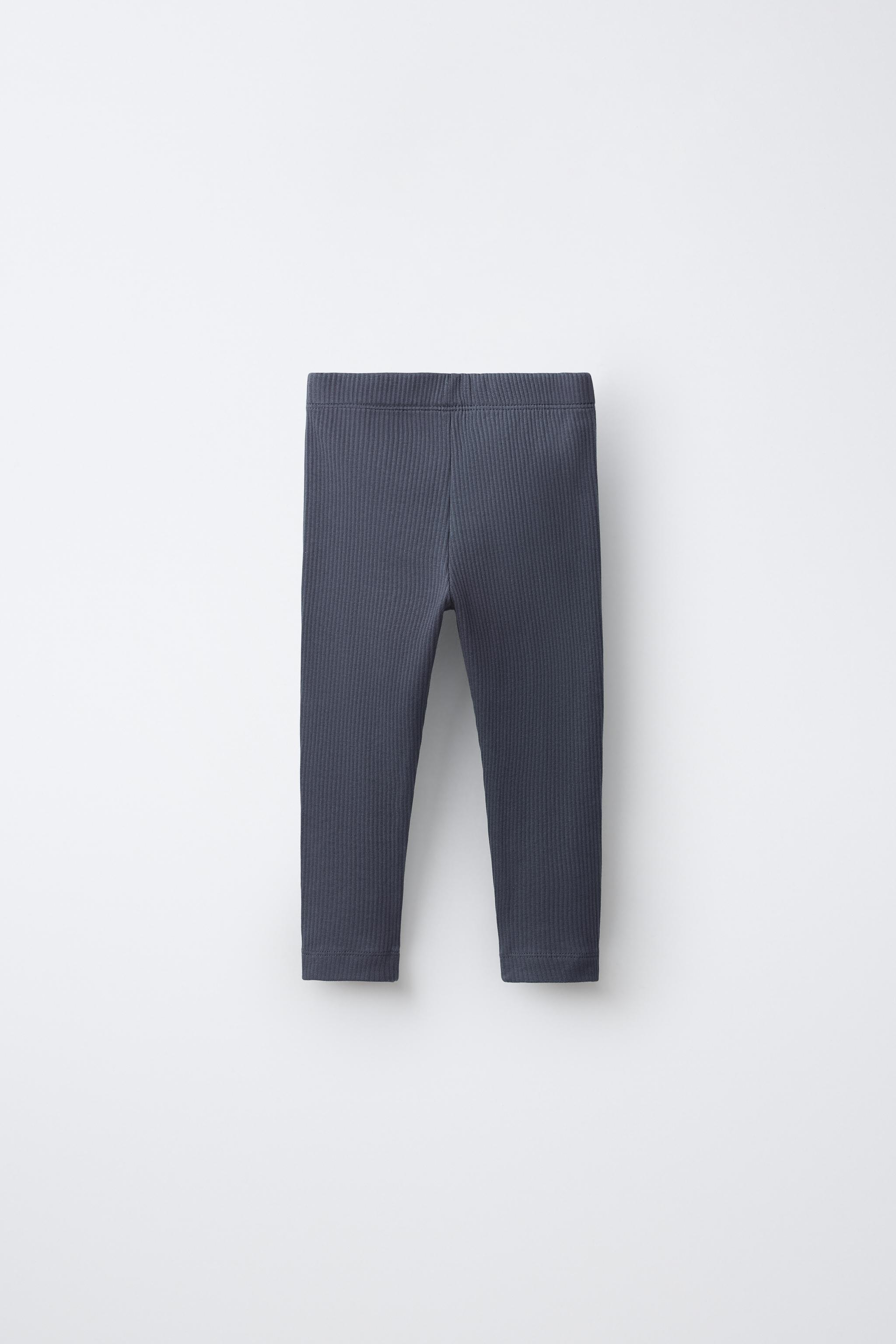 SOLID RIBBED LEGGINGS — Navy blue