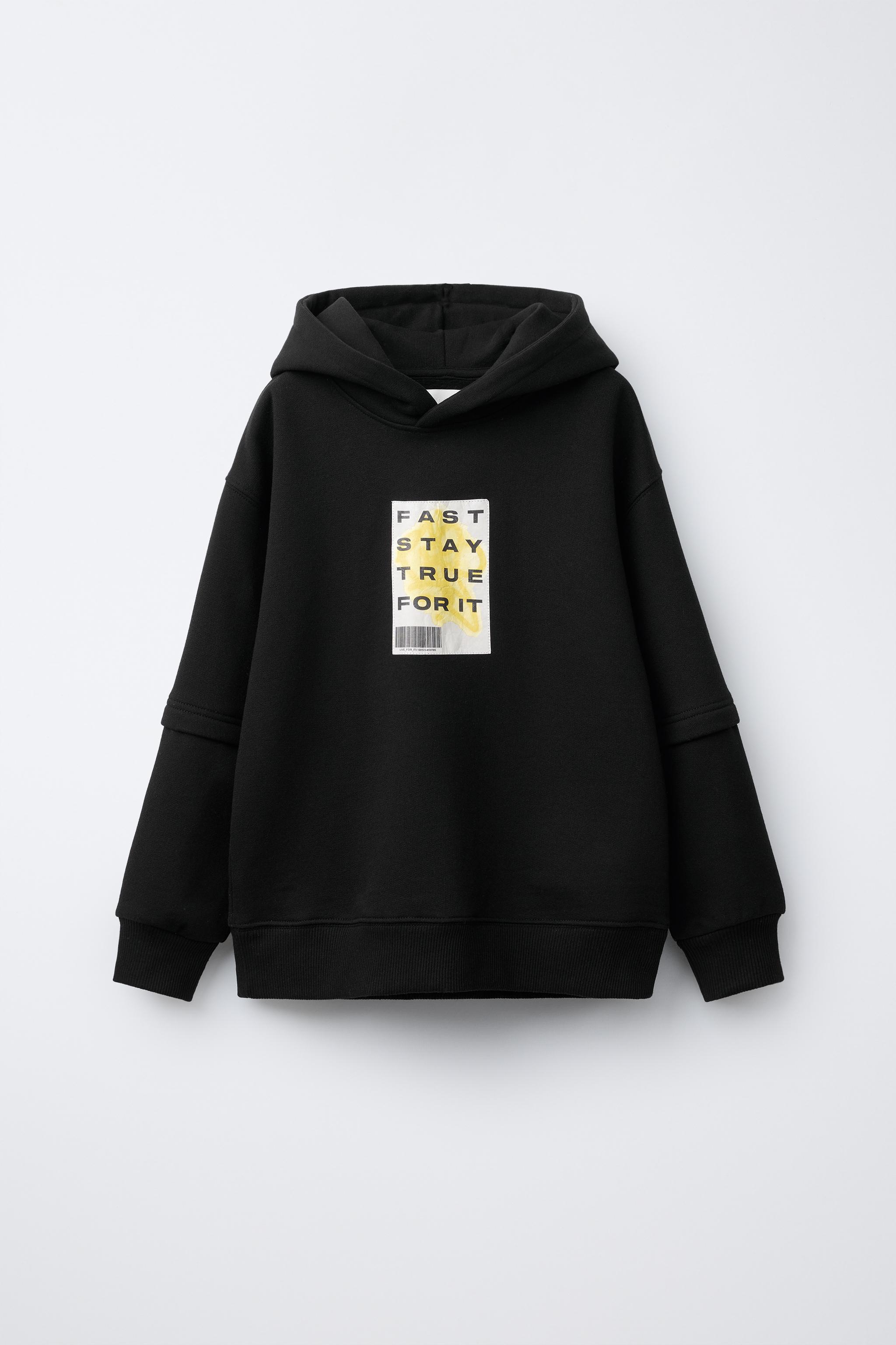 ダブルスリーブフード付きスウェットシャツ - ブラック | ZARA