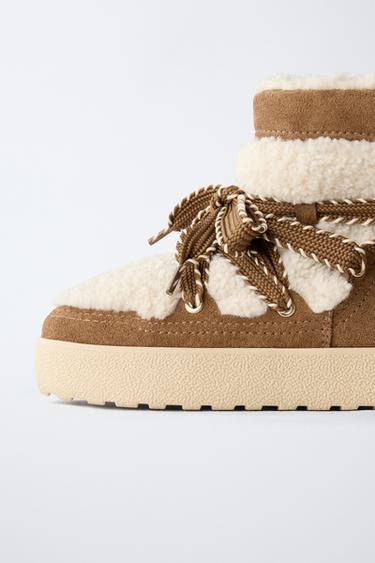 COMBINED FAUX SHEARLING ANKLE BOOTS - Brown by Zara - Image 6