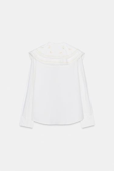 CHEMISE POPELINE COL CLAUDINE BRODERIES - Blanc cassé de Zara - Image 4