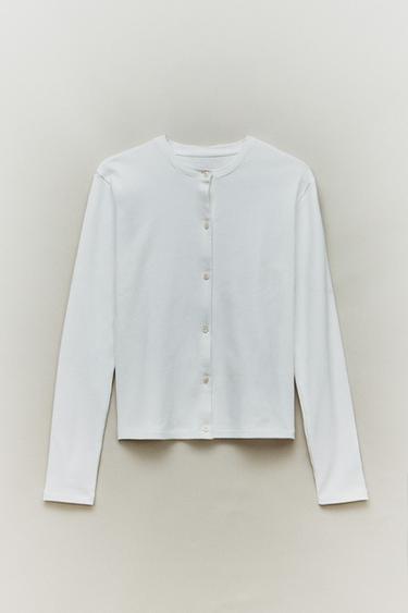 LONG SLEEVE T-SHIRT WITH BUTTONS - White by Zara - Image 4