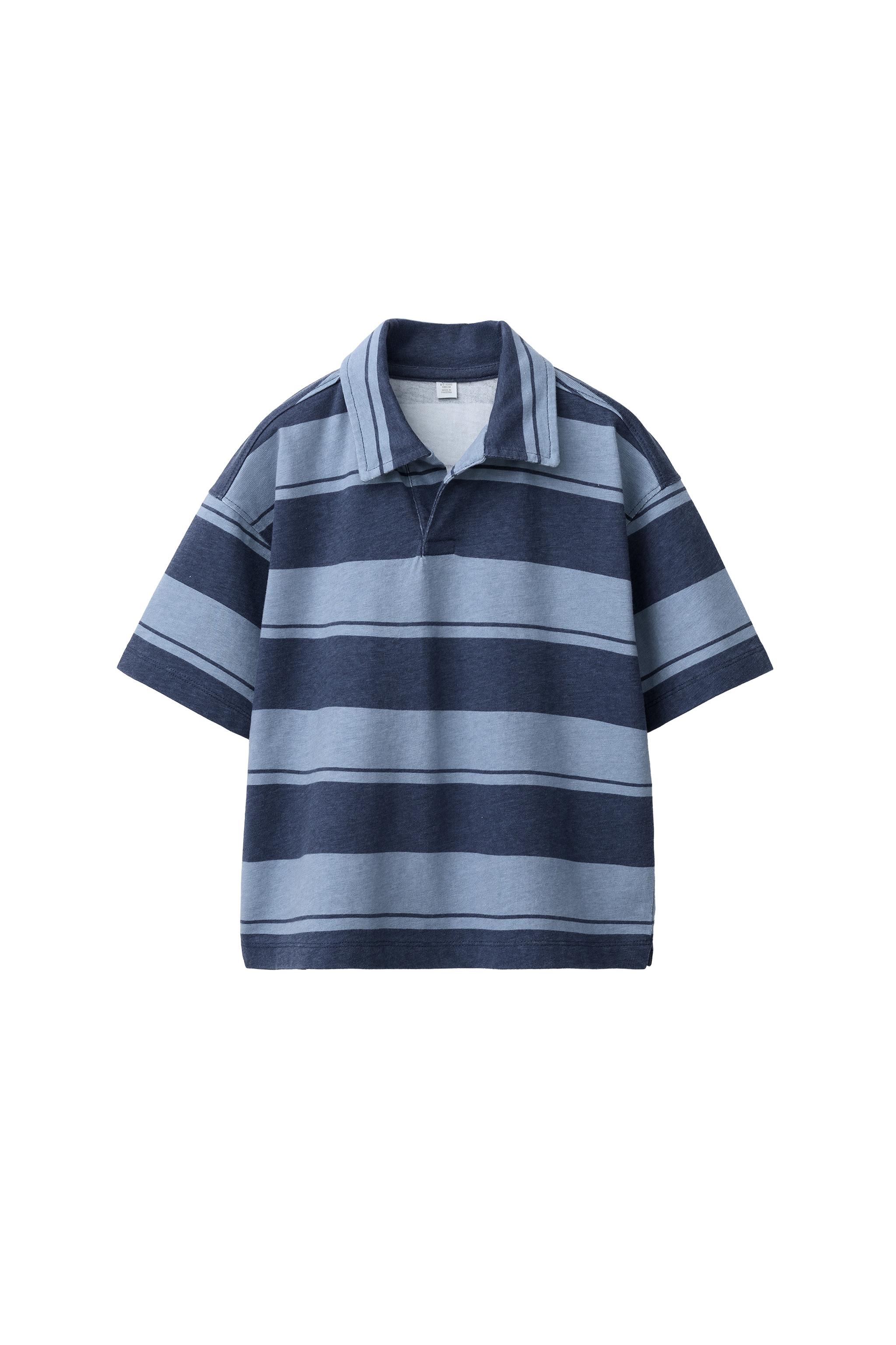 STRIPED FLEECE POLO SHIRT - Blue | ZARA United States