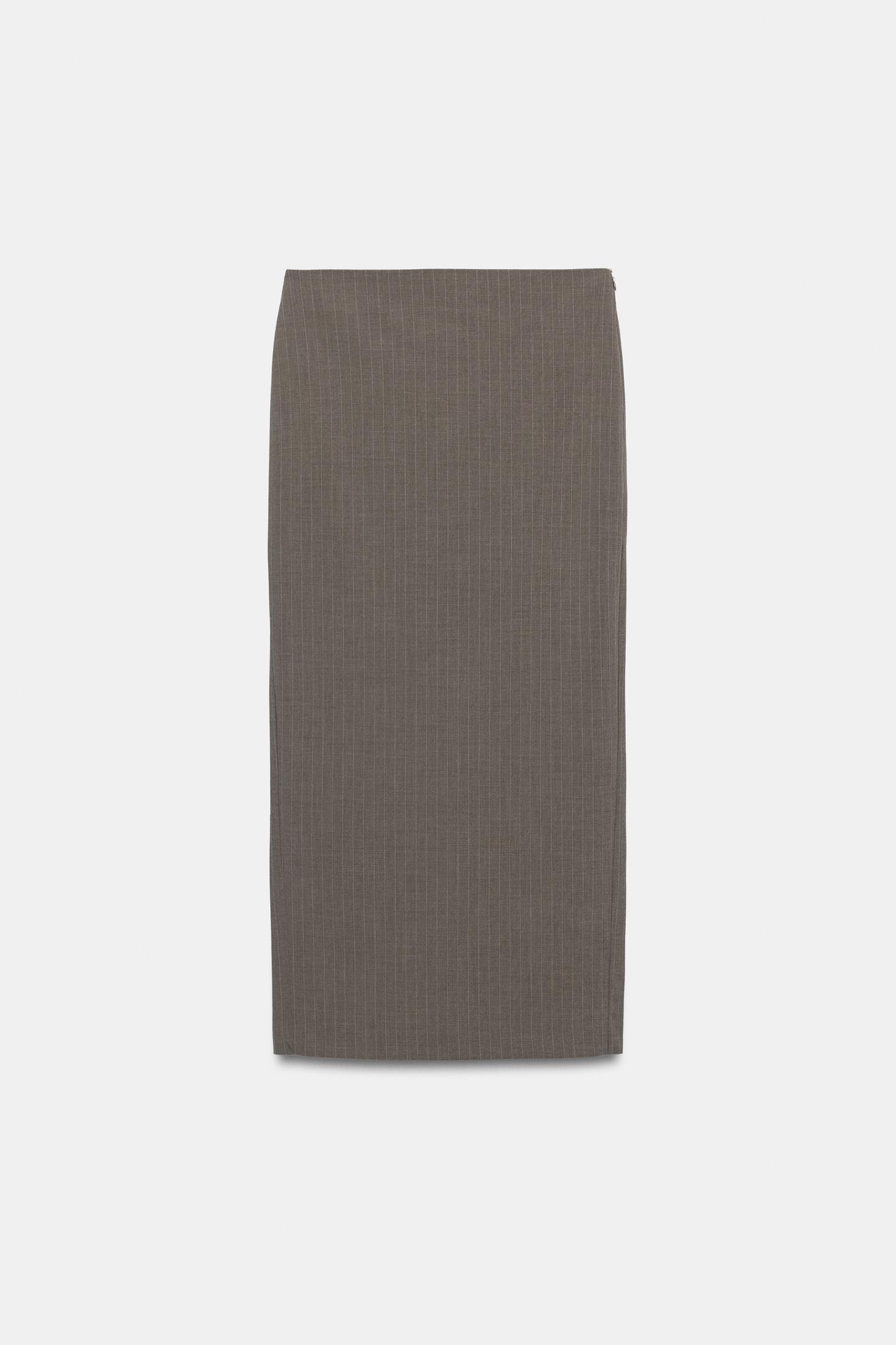 Женская юбка Zara Pinstripe MIDI, цвет: Коричневый меланжевый — фото 7