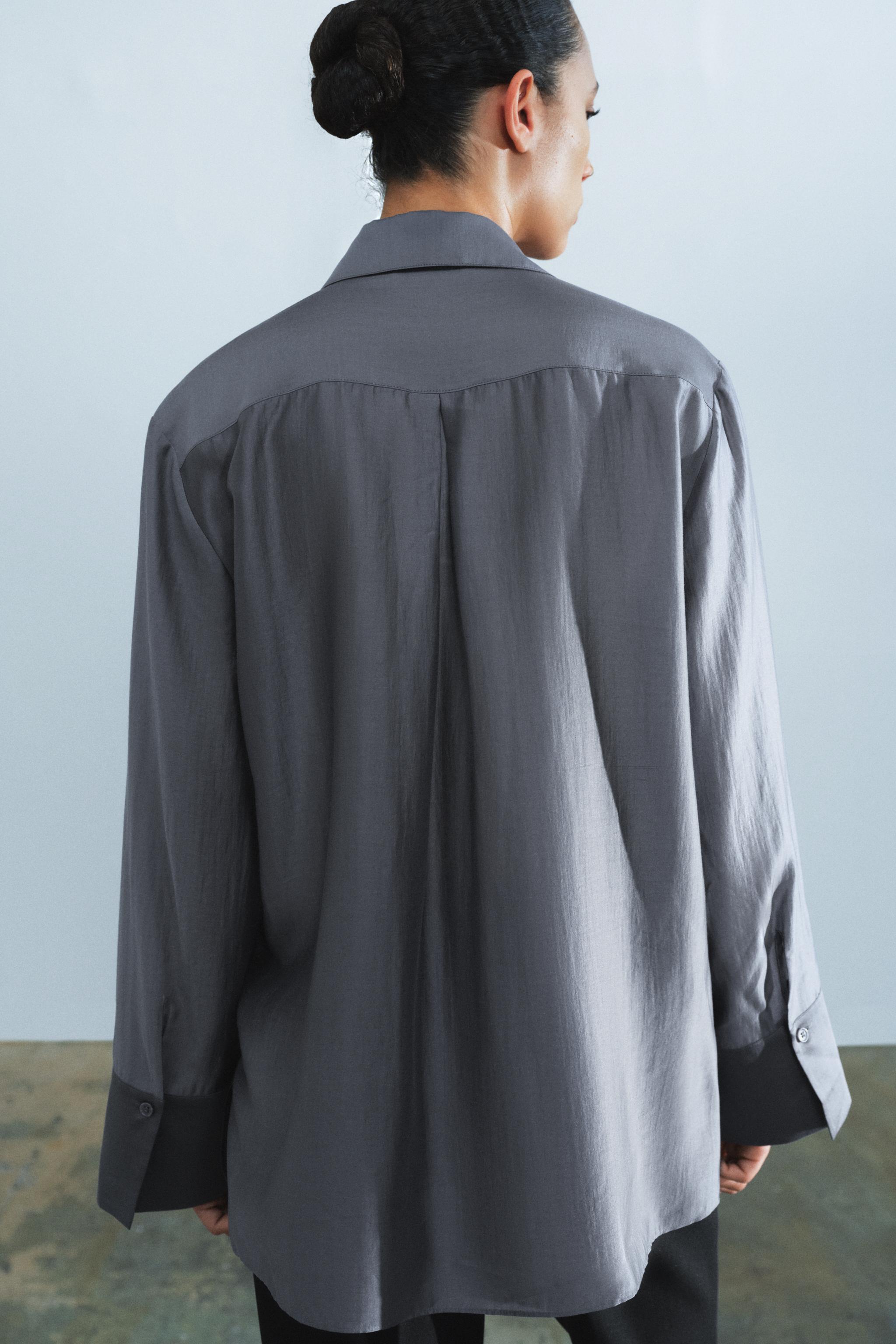 Zara ZW COLLECTION FİYONKLU DÖKÜMLÜ GÖMLEK görsel 3