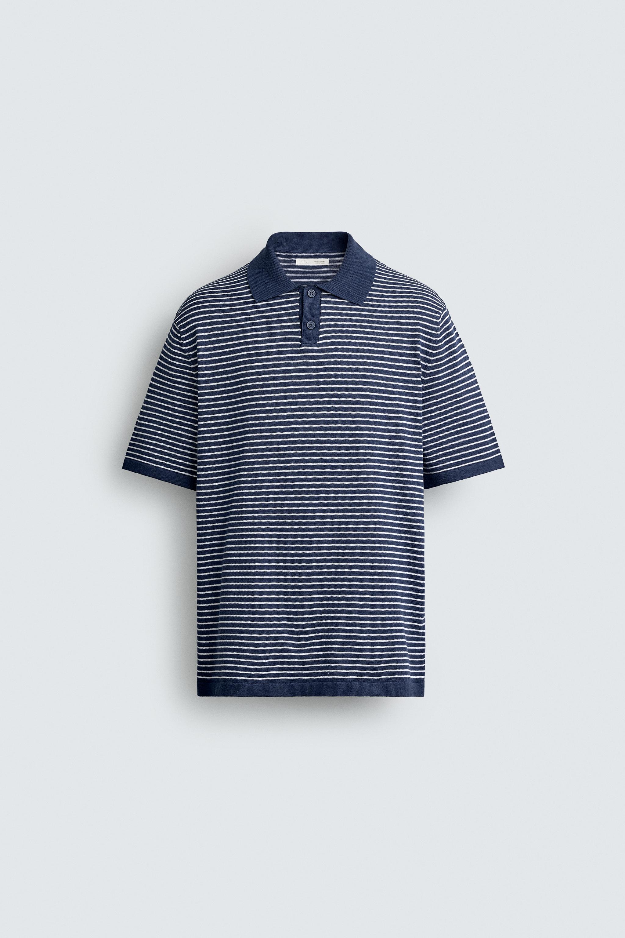 STRIPED JACQUARD KNIT POLO - Indigo | ZARA United States