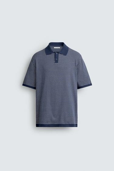 STRIPED JACQUARD KNIT POLO SHIRT - Indigo by Zara