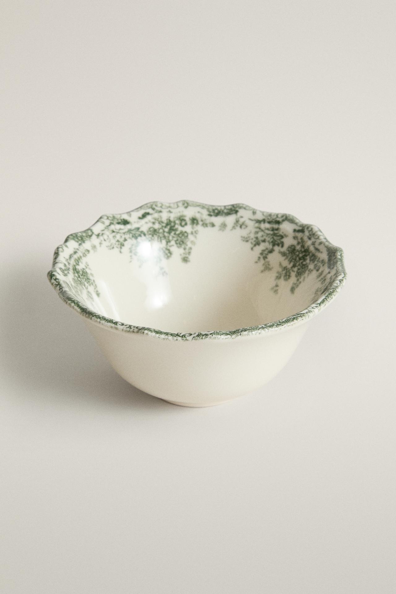 FLORAL EARTHENWARE SNACK BOWL — Dark olive