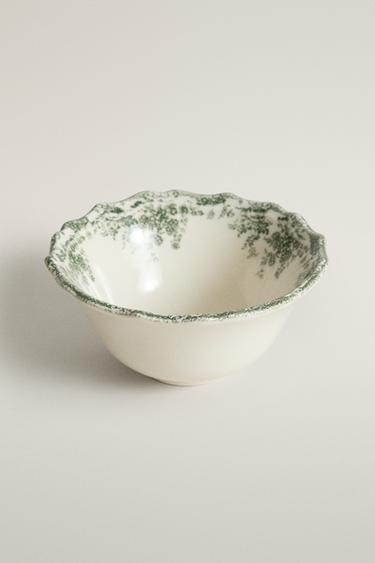 FLORAL EARTHENWARE SNACK BOWL — Dark olive 2