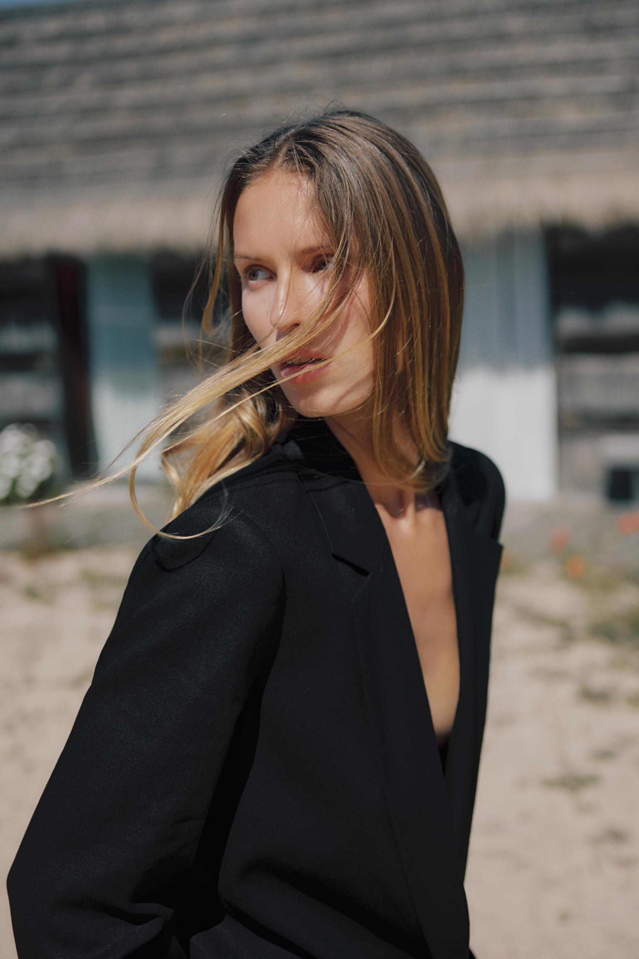 プリントカフス リネンブレザー - ミディアムカーキ | ZARA