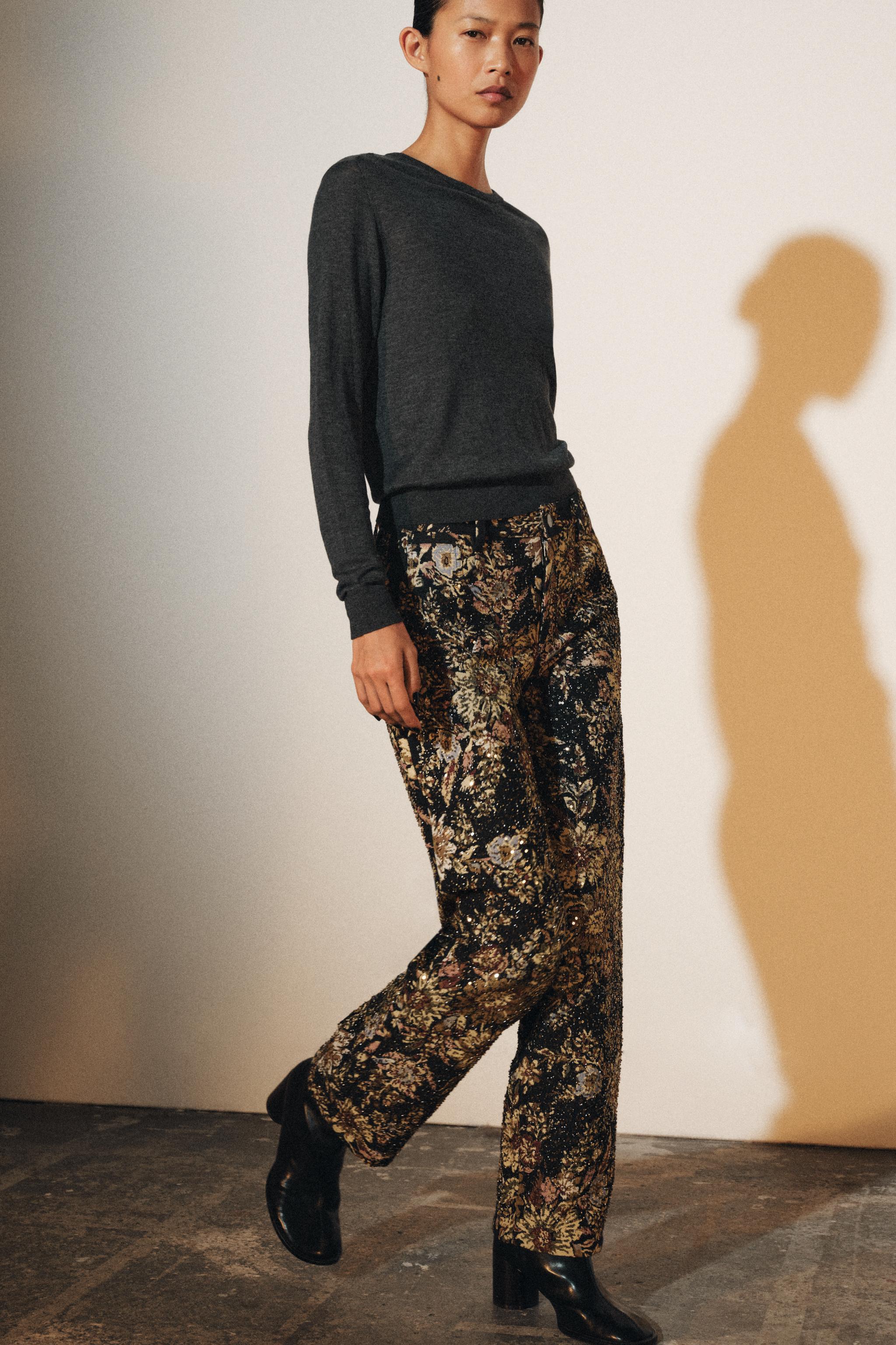 FLORAL BEADED PANTS ZW COLLECTION
