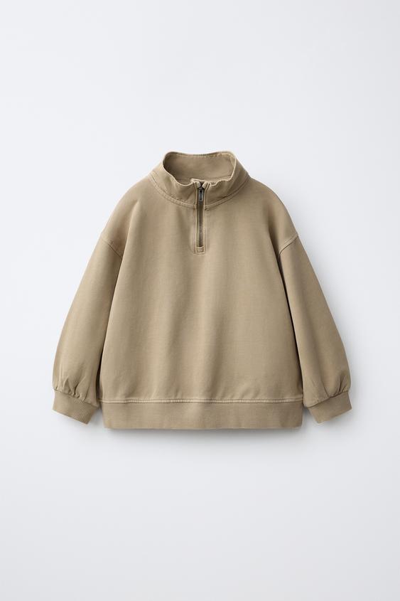 PLAIN ZIP-UP SWEATSHIRT - Sand by Zara - Image 0