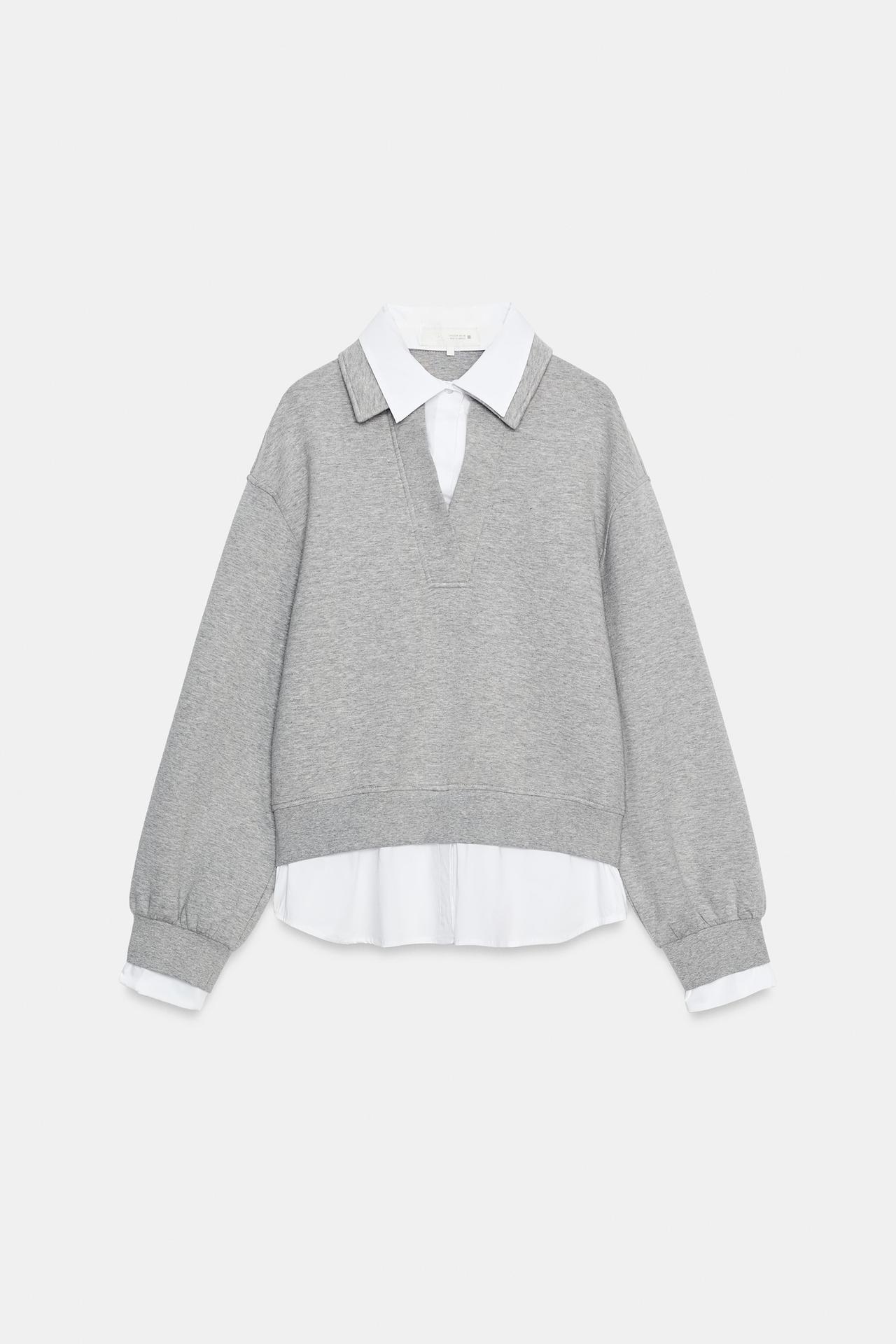 COMBINED POPLIN SWEATSHIRT — Gray marl