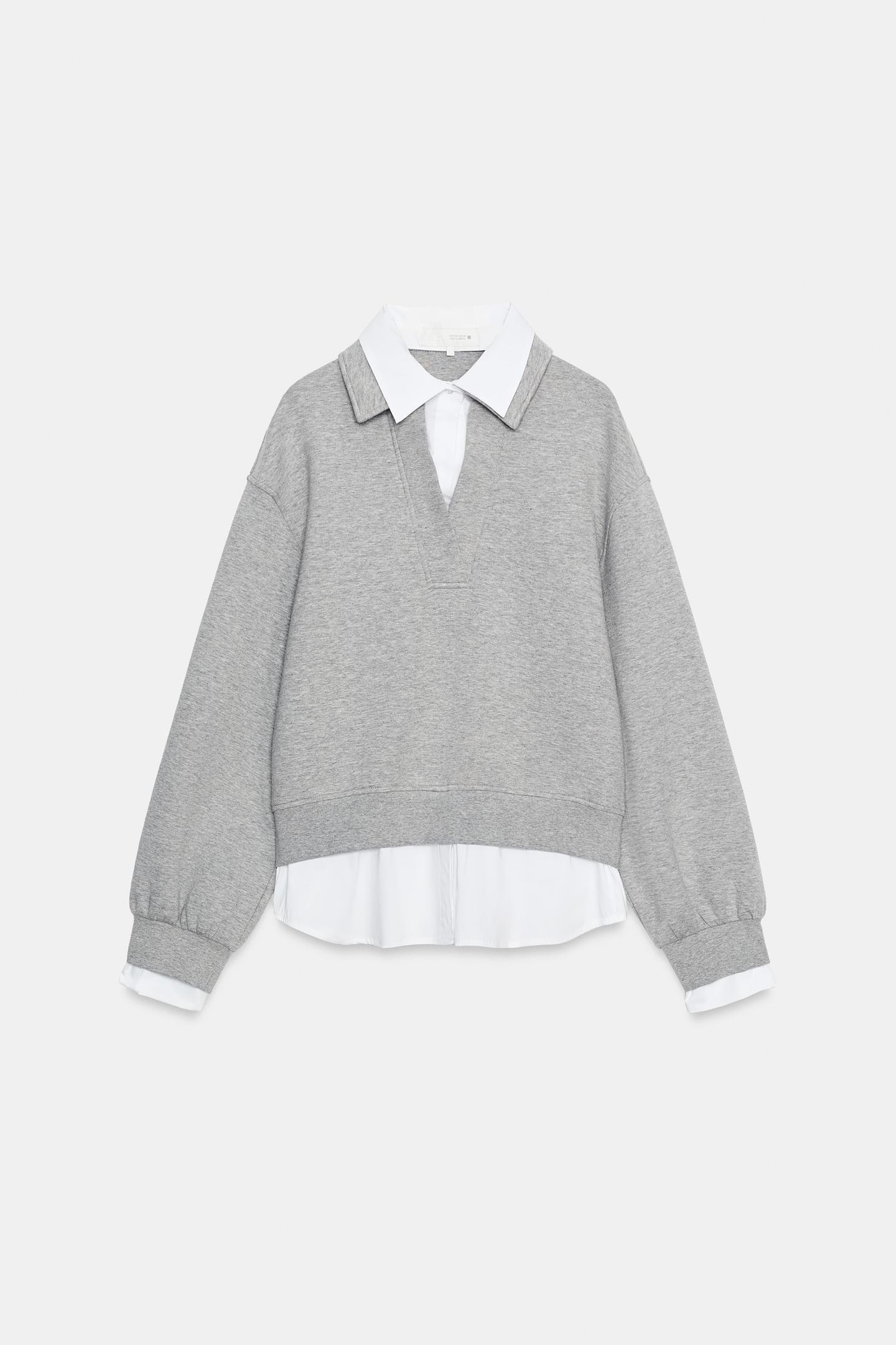 Женская толстовка Zara Combined Poplin, цвет: Серый меланжевый — фото 8