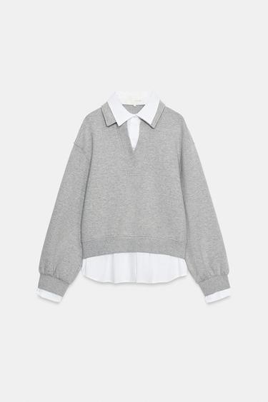 COMBINED POPLIN SWEATSHIRT — Gray marl 2