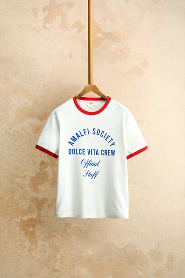 Zara TEXT CONTRAST RIB T-SHIRT - White