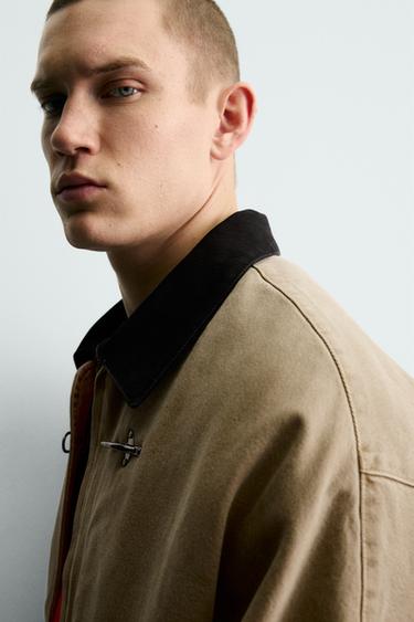 CONTRAST COLLAR FIREMAN CLASP JACKET - Sand by Zara