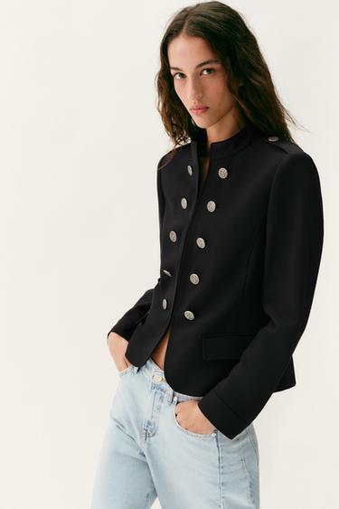 VESTE CINTREE BOUTONS EPAULETTES - Noir de Zara
