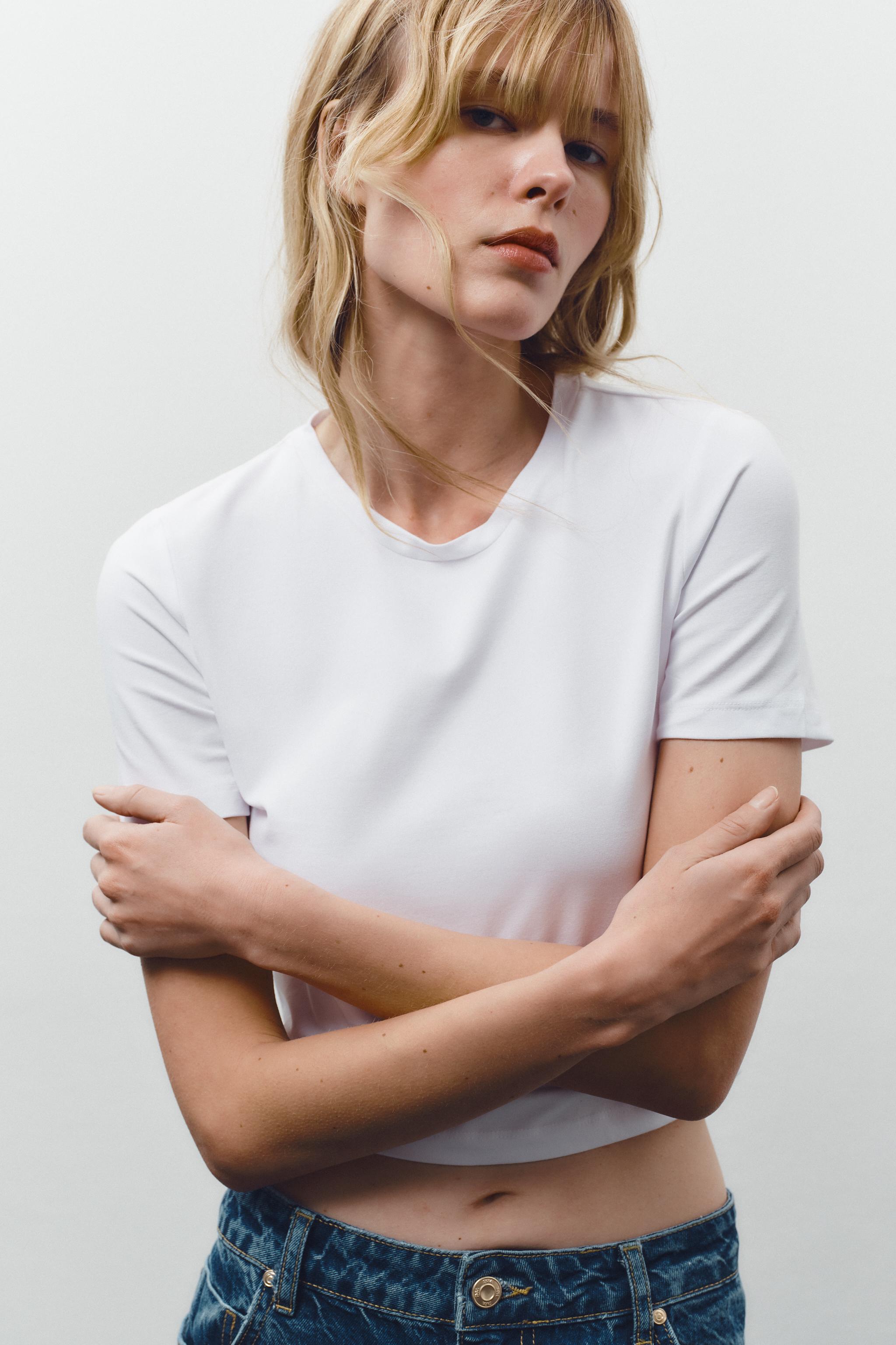 ZARA ザラ Tシャツ カットソー 丸首 無地 シンプル 半袖 S 白