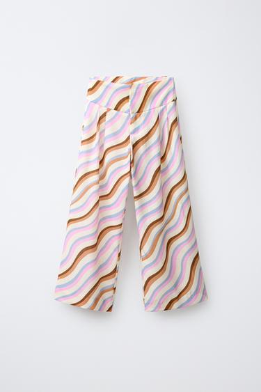 WAVE PRINT WIDE-LEG TROUSERS - Ecru / Blue by Zara